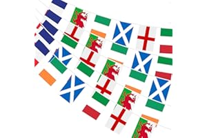 AhfuLife Six Nations Rugby Flags Bunting for Rugby Party Decoration, 12M Long - 30 Flags, Fabric Bunting of England, Scotland, Wales, Ireland, France, Italy for Bar Club Decoration (1 Pack)