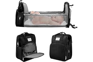 Jalann Baby Changing Bag, Nappy Changing Bag with Changing Mat, Large Capacity Baby Bags for Mum, Waterproof Portable Changing Bags Backpack with Foldable Cot Bed, Stroller Straps for Travel