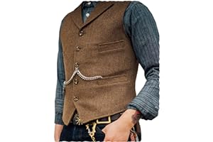 AeoTeokey Classic Mens Wool Tweed Suit Vest Casual Sleeveless Jacket Herringbone Waistcoat for Tuxedos