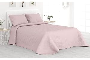 Liniva Home Colcha Bouti Termosellada para Verano y Entretiempo. 100% Microfibra - Modelo Vejer. Colcha Cubre Cama Multiusos. Incluye Dos Fundas de cojín. (Vejer - Rosa, Cama 135 cm)