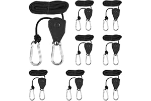 Diealles Shine 8-częściowy napinacz liny, 2-metrowe liny odciągowe z napinaczem liny, regulowany hak linowy z grzechotką linową, 1/8 cala do wentylatorów do roślin doniczkowych, nylon, czarny