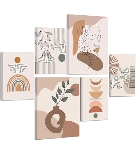 Novart Quadros Set 7 Pezzi Quadri Moderni - Erba Di Pampa Boho - N012471a (Pronti Da Appendere)
