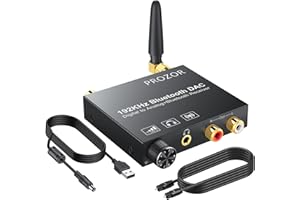 PROZOR Convertisseur DAC 192 kHz Bluetooth 5.0 Récepteur avec Volume Réglable Adaptateur Optique Jack 3,5mm Audio Stéréo L/R Digital Toslink vers Stéréo L/R RCA avec Optique Câble