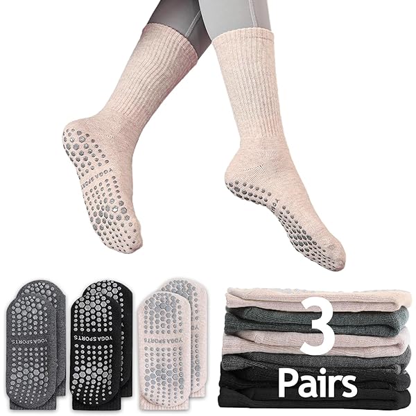 OTOTEC - Set di 2 paia di calzini antiscivolo per yoga a 5 dita da donna, punta piena, antiscivolo, pilates, allenamento, grigio e nero