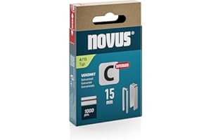 ‎NOVUS TOOLS NOVUS TOOLS Schmalrückenklammern 15 mm "superhart", 1000 Tacker-Klammern vom Typ 4/15, Schiebeschachtel, Heftmittel für Profilhölzer und Paneele