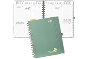 POPRUN Agenda 2024 Semana Vista Vertical Premium con Tapa Dura 25,5 x 20,5 cm, Planificador 2024 B5 - Vertical Diario Calendario - Tapa Dura - 100 gsm Papel Certificado FSC®, Verde Medianoche