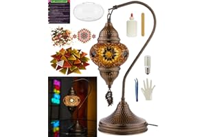 DEMMEX DIY Turkish Mosaic Lamp Kit – Complete Arts & Crafts Gift Set for Adults & Teens – Easy & Fun Home Décor, Make Your Own Table Lamp (SWAN, Brown&Amber)