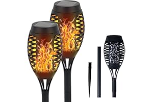 Aiskdan Luces de llamas Solar Exterior, 2 pack de luces solares led exterior jardin, IP65 impermeable LED de luces solares exterior para el jardín, porche, césped