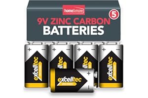 Excelltec 5pk 9V Zinc Carbon Batteries, Heavy Duty PP3 9V Battery, Long-Lasting Power, Reliable Performance, Ideal for Smoke Alarms, Toys, Remote Controls, Clocks, Small Electronics, and Everyday Use