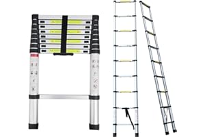 DICN 8.5Ft 2.6M Extendable Aluminium Ladders Telescopic Folding Extension Extendable Portable 9 Steps Loft Ladder Collapsible DIY Multipurpose UK Stock