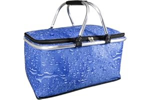 foolonli Alu Einkaufskorb Thermokorb Kühltasche Korb faltbar Picknick Camping Neu Tropfendesign 30 L Blau