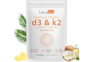VORTEXONIX 120 Count Vitamin D3 K2 Supplement Softgel, 2 in 1 Vitamins D & K Complex, Vitamin D3 K2 10000 IU Coconut Oil Supplement Softgel, Immune, Heart Health Support