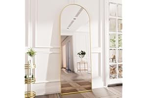 Koonmi 52 x 161 cm Large Arch Mirror Full Length, Big Arched Metal Standing Full Body Floor Mirror for Dressing, Wall Mounted, Leaning for Living Room, Gold