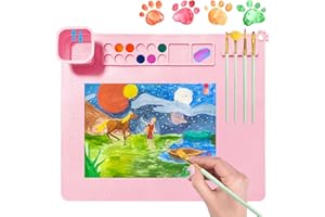 YOOLHAMY Tapis de Peinture en Silicone pour Bricolage Enfant Craft Mat 55cm x 45cm avec 6 Pinceaux et une Tasse Pliable pour les Enfants et les Adultes pour Les Projets de Bricolage (Pink)