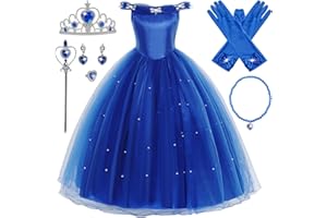 YOSICIL Ragazza Principessa Cenerentola Costume Manicotto a Sbuffo Festa Vestito Costume da Cenerentola per Bambina Halloween Cosplay Carnevale Festa Compleanno Abiti Accessori
