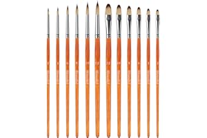 Himmlfel pennelli a punta tonda e pennelli filbert, 12 pezzi pennelli per molte esigenze di pittura, per pittura acrilica, acquerello, olio e gouache, pennelli per artisti e principianti