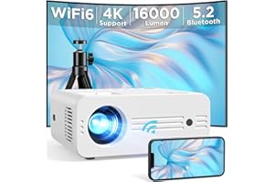 Proyector, Proyector Portátil WiFi6 Bluetooth con Tripode, 16000 Lumens Proyector 4K Compatible Full HD 1080P Nativo, AKIYO O7 Proyector Cine en Casa para iOS/Android/PC/TV Stick/HDMI/USB/PS5/XBOX