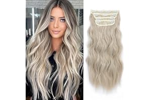 MORICHY Hair Extensions Clip in 4pcs Pearl Blonde Hair Extension Long Wavy Full Head Clip in Hair Extension Synthetic Fiber Hair Pieces for Women