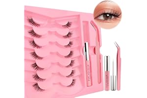 HERACKS 7 par przezroczystych rzęs Cat-Eye z klejem i zestawem tweezera, 12 mm, krótkie, kocie oko, sztuczne rzęsy, naturalny wygląd, 1/2 narożne rzęsy, zestaw 3/4 narożników (zestaw 3D04)