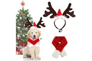 ENAIAH Bandeau de Noël pour Animal de Compagnie, Réglable Serre-Tête en Bois de Renne de Noël Costume Noel pour Chat Chien pour Les fêtes de Noël, Les décorations de fête