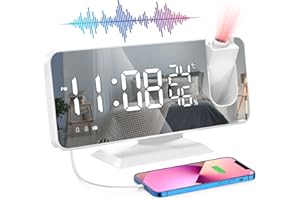 ‎SHINEPICK ShinePick Wecker mit Projektion, Projektionswecker, Radiowecker mit Projektion 180°, 6 Projektionshelligkeit, Dual-Alarm, Snooze, Temperatur und Luftfeuchtigkeit, Weiß