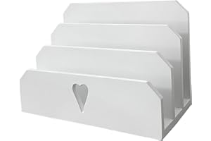 GreyZouq White Chic and Rustic Wooden Letter Rack with Heart Cut-Out Window - Three Sections for Mail. The Perfect Organizer for Home or Office Décor, Stylish and Functional.