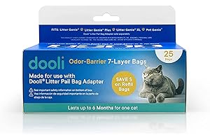 Cat Litter Pail Bag Refills, Fits Litter Genie, Fits Litter Genie Plus, Fits Litter Genie XL, Fits LItter Genie XXL, For Use with Dooli Cat Litter Pail Adapter, Roll of 25 Bags