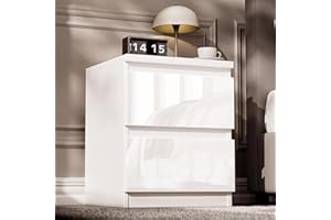 Blisswood High Gloss Chest of Drawer, 2 Drawer Bedroom Chest of Drawer Bedside Table Cabinet for Bedroom Living room Furniture (White, 42W x 40D x 55H cm)