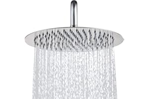 WELLDER Soffione Doccia Tondo Grande 25cm Slim Acciaio Inox Inossidabile Cromato Lucido Ugelli in Silicone Anticalcare Pioggia