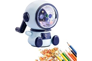 SYKRAWKI Sacapuntas, sacapuntas manual, sacapuntas con manivela, sacapuntas para niños con recipiente, sacapuntas astronauta para oficina, aula y uso doméstico (ajustable en tres velocidades)
