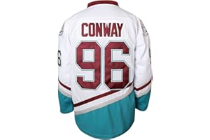 QCBW Hombres Mighty Ducks 33 Greg Goldberg 96 Charlie Conway 99 Adam Banks Cosido Camisetas de hockey sobre hielo, 96 Blanco, 3X-Large