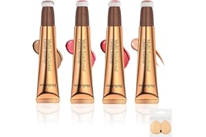 OHSN Contouring Stick 4 Color Liquid Blush Stick Cream Blush Highlighter Stick Bronzer Cream Contour Blush Flüssig Liquid Highlighter Contour Beauty Wand mit Kissen Applicator Befestigt Make-up mit 2 Zug