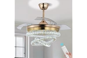 DIISUNBIHUO LED Kristall Deckenventilator mit Licht & Fernbedienung – 42″ (≈107 cm) Golder Kronleuchter Ventilator, 6 Geschwindigkeiten, dimmbar, Timer, leise, umkehrbar – für Schlafzimmer & Wohnzimmer