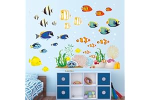 DECOWALL DS-8035 naklejka ścienna z tropikalną rybą, naklejka ścienna, ryby, ocean, ryby, wodorosty, naklejka ścienna, zdejmowana, do pokoju dziecięcego, pokoju dziecięcego, sypialni, salonu,
