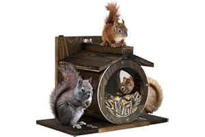 Mounting UP Wooden Squirrel Feeder for Feeding Outside Wild Chipmunk, Outdoor Wooden Chipmunk Squirrel Feeder for Corn, Peanuts, Durable Box, Easy to Stand for Eating