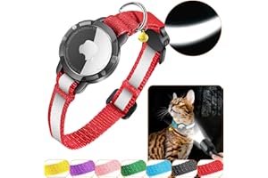 Cat Collar - Reflective AirTag Cat Collar with Bell,Domiphie Cat Collar Airtag with Waterproof AirTag Holder,Cat Tracker GPS Collar for Small Pets Kittens Puppies, (Red S)