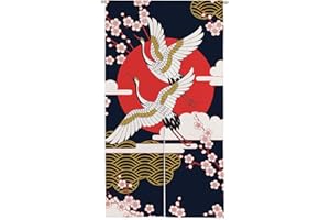 Ofat Home Rideau de Porte Japonais Noren Large, Tapisserie Artistique Grue et Sakura à Suspendre, séparation de Cuisine, décoration de Porte de Chambre à Coucher, 85,1 x 150 cm