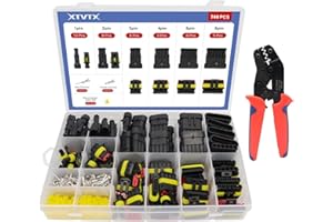 XTVTX 740pcs kfz Stecker,kfz Steckverbinder,kfz Stecker Wasserdicht,Wasserdichte Stecker 12v,mit Crimpzange,1/2/3/4/5/6 Pin Auto Stecker,Fit für KFZ Motorrad Auto Boots LKW