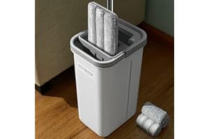 ‎JOYMOOP JOYMOOP Wischmopp und Eimer mit Auswringer-Set, freihändiger Flacher Bodenwischer und Eimer, mit 3 waschbaren Mikrofaser-Pads, Nass- und Trockengebrauch, Bodenreinigungssystem