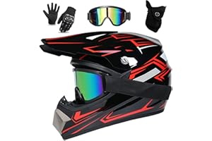UIGJIOG Casco Motocross ,Negro Mate Casco Integral MTB Incluidos Anteojos, Guantes Y Máscaras Certificación Dot Incluye 4 Tamaños de Forro de Casco Proporcione 4 Estilos para Elegir
