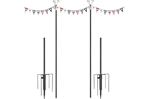 Urban Deco New Upgrade String Light Poles, 4 Prong Christmas Light Hanging Pole, Portable Flag Pole for Yard Weather Resistant Poles for Outdoor String Lights, Black Christmas Light Pole (2 Pack)