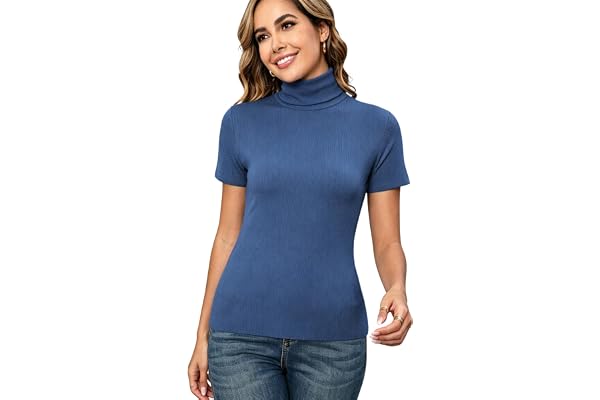 Damtröja med polokrage strumpa lättstickad body kortärmad t-shirt modern smal topp ståkrage baströja ull vintage chic vinter höst vår
