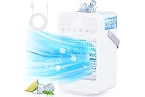 JERVAMNI Climatiseur Portable, Petit Climatiseur Mobile Silencieux Ventilateur Refroidisseur d'Air avec Écran LCD et Contrôle Tactile, 3 Modes et 5 Vitesses, 8h Minuterie, Oscillation à 90°, Fonction Veilleuse