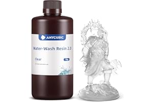ANYCUBIC Water Washable Resin 2.0, 3D Printer Resin Water Soluble, UV Resin 405 nm Standard Photopolymer Resin, Low Odour, Suitable for 4/6/8K LCD 3D Printers (Translucent, 1000 g)