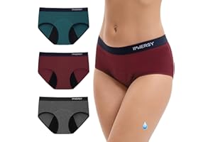 INNERSY Bragas Menstruales Mujer Cintura Media Braguitas Flujo Ligero Ropa Interior Protección 3 Pack