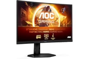 AOC Gaming CQ27G4X - Zakrzywiony monitor QHD 27 cali, 180 Hz, 0,5 ms, FreeSync Prem., HDR10 (2560x1440, DisplayPort, 2X HDMI) czarny/szary