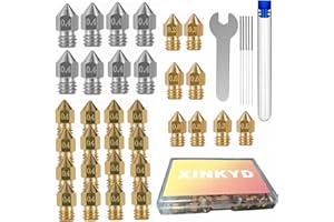 XIN-KYD 32 Boquillas de impresora 3D, mk8 nozzle, extrusor Nozzle, 24 boquillas de latón, 8 boquillas de acero inoxidable, Aguja de Limpieza Pinzas Compatible para Makerbot Creality CR-10 Ender 3 5