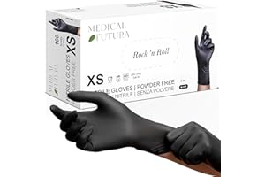 MEDICAL FUTURA - 100 guantes de nitrilo XS negros desechables hipoalergénicos, sin polvo, sin látex, ideales para esteticistas, tatuadores, talleres, ámbitos médicos y manipulación de alimentos (XS,