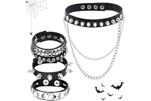 GUEGINE Black Studded Choker,4 Pcs Punk Black Leather Choker Necklace and Rock Leather Bracelets Set,Metal Gothic Necklace,Spiked Bracelet,Punk Accessories Adjustable PU Leathers Chain Collar for Women Men