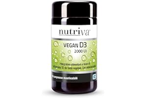 NUTRIVA Vegan D3, Integratore Alimentare a Base di Vitamina D3, Ideale per le Ossa e per il Supporto del Sistema Immunitario, Naturale, Privo di OGM, Glutine e Allergeni - 60 Compresse Masticabili